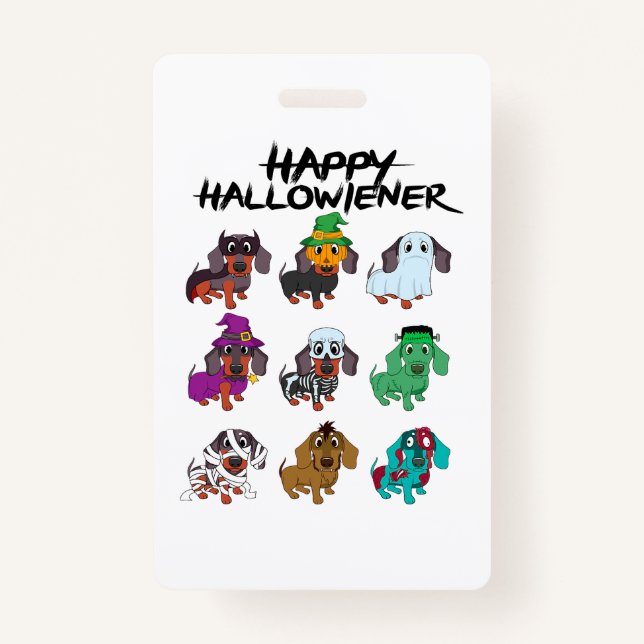 Crachá Feliz Halloweenie Tee Halloween Dachshund Dog Idea (Frente)