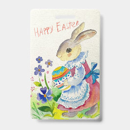 Crachá Feliz Páscoa. Coelhinho fofo com ovos