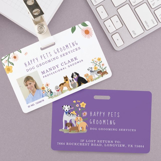 Crachá Feliz Pet Family Pet Care & Grooming Photo (Criador carregado)