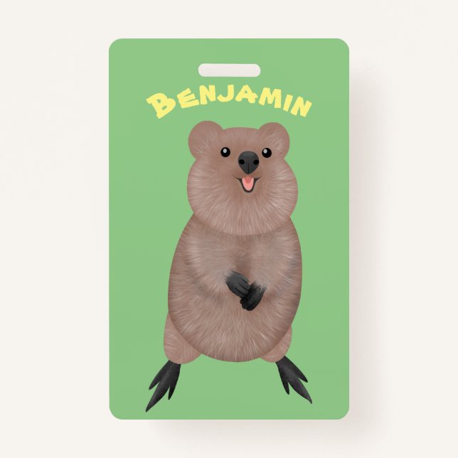 Crachá Feliz sorriso, design de desenho animado de quokka (Frente)