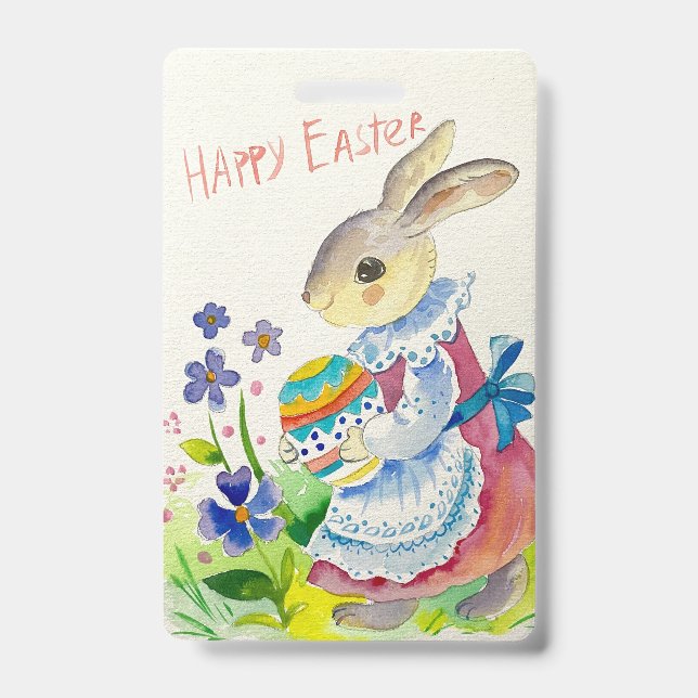 Crachá Felz pascoa. Belo coelho, ovos brancos (Frente)