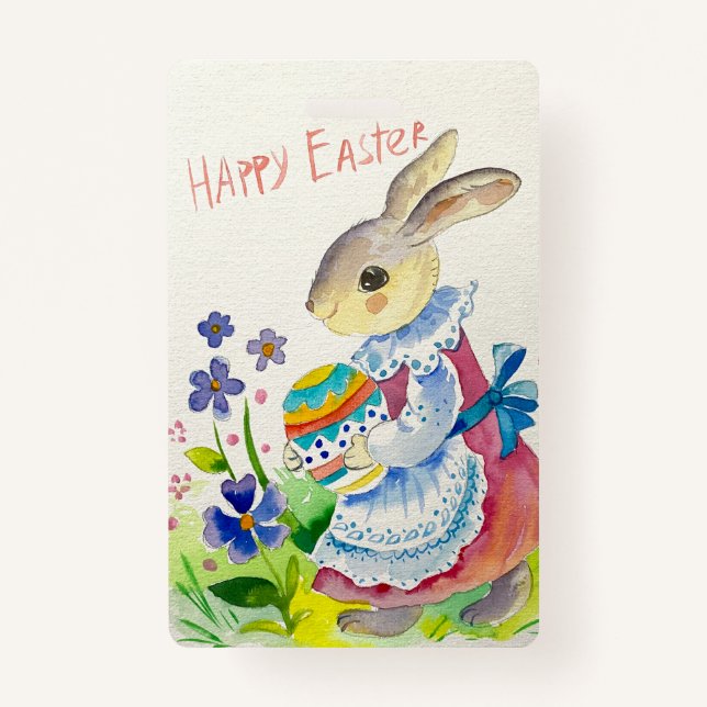 Crachá Felz pascoa. Belo coelho, ovos brancos (Frente)