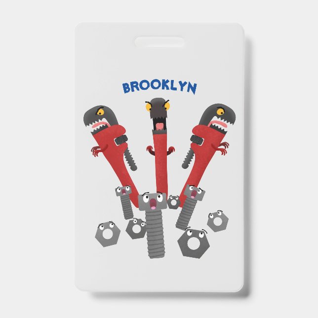 Crachá Ferramentas engraçadas de monstro de wrench (Frente)