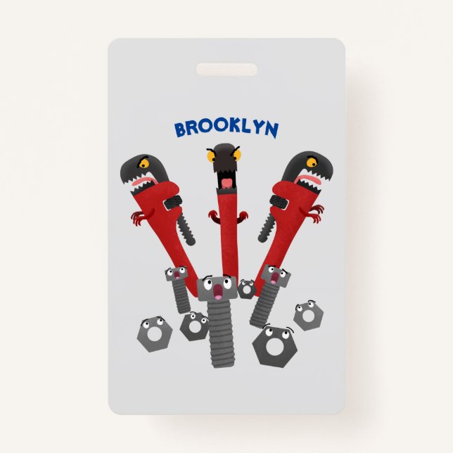 Crachá Ferramentas engraçadas de monstro de wrench (Frente)