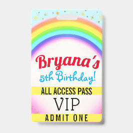 Crachá Festa de Aniversário Rainbow Party Sparkle VIP Pas