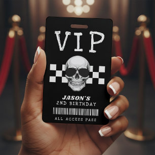 Crachá Festa de Aniversário VIP de Crianças com Crânio de