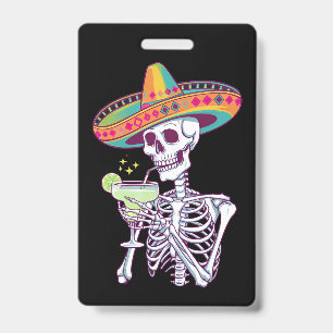 Crachá Festa de Margaritas do Esqueleto Mexicano Cinco De