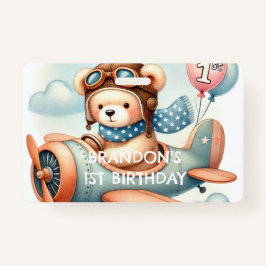 Crachá Festa de primeiro aniversario de Urso de Aviões