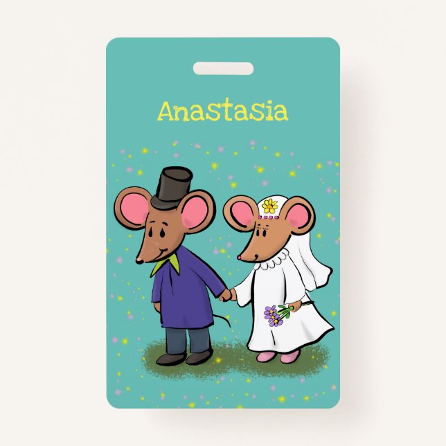 Crachá Figura de desenho animado do casal do mouse (Frente)