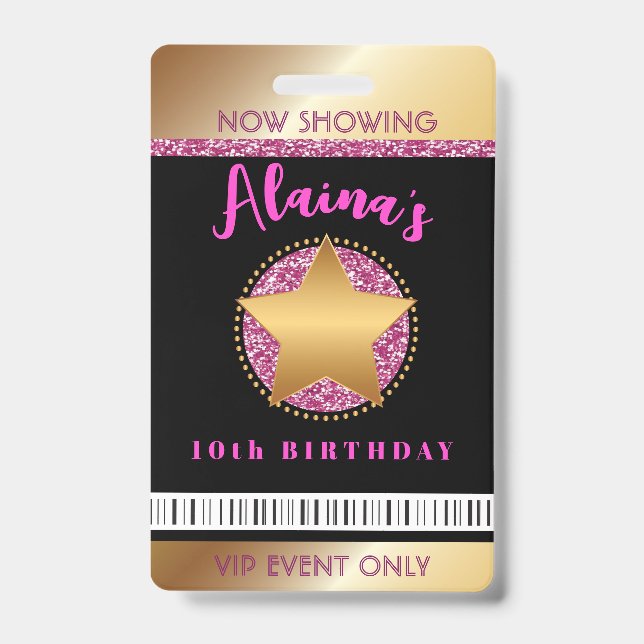 Crachá FILME STAR HOLLYWOOD BROADWAY Birthday VIP Pass Ba (Frente)
