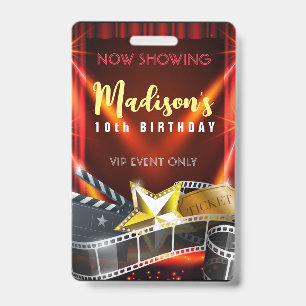 Crachá FILME STAR HOLLYWOOD BROADWAY Birthday VIP Pass Ba