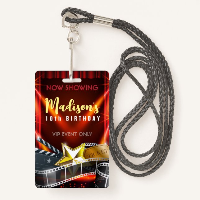 Crachá FILME STAR HOLLYWOOD BROADWAY Birthday VIP Pass Ba (Frente com cordão)