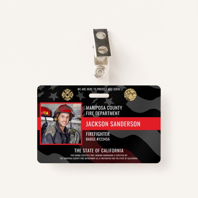 Crachá Firefighter Photo Fire Department Employee ID (Frente com Clipe)