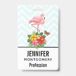 Crachá Flamingo Rosa & Hibisco Tropical Chique
