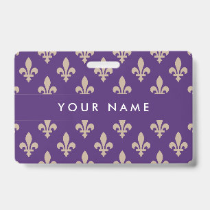 Crachá Fleur de Lis Pattern, Francês, Real, Creme, Roxo