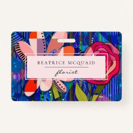 Crachá Flor moderno abstrato azul-rosa-claro-esbranquiçad