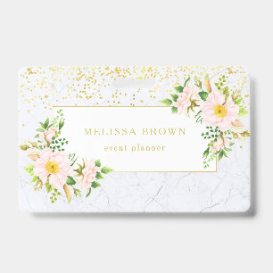 Crachá Floral de Mármore Chic Tendência Pastel Ele