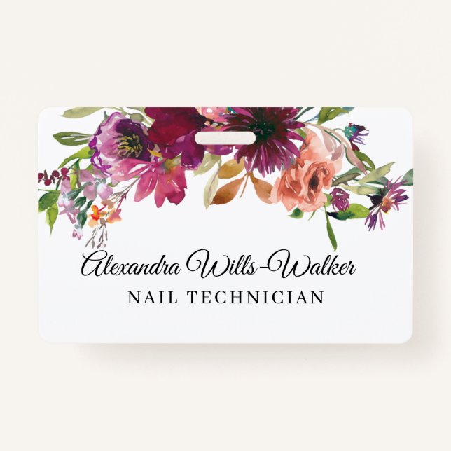 Crachá Floral Wildflower Nail Technician (Frente)