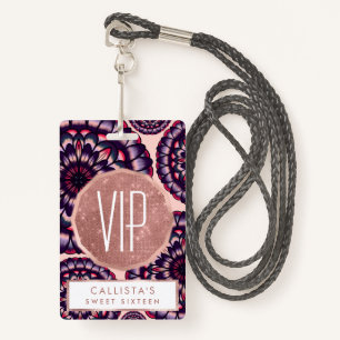 Crachá Flores Acrílicas Pintadas Púrpuras Boêmicas Pintad