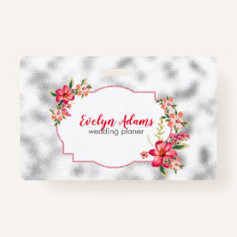 Crachá Flores Cor-De-Rosa E Vidro Esfolado Prateado