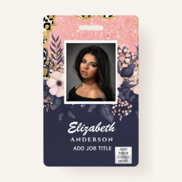 Crachá Flores de Glitter Girly Glitter VIP de Funcionário