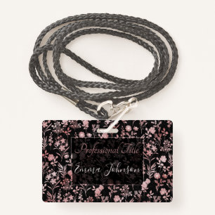 Crachá Flores Douradas Elegantes Rosa preto