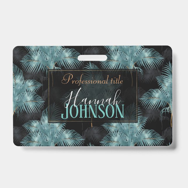 Crachá Folhas de Palmeira Tropicais Metálicas Azuis e Dou (Frente)