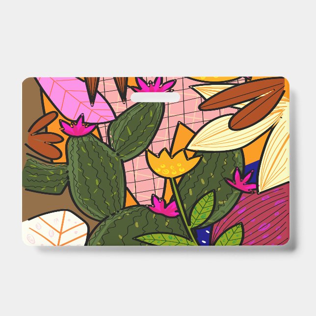 Crachá Folhas e flores tropicais abstratas   (Frente)