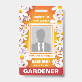Crachá Foto Cheerful White Daisies Identificação Laranja
