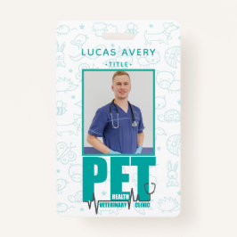 Crachá Foto Clínica Veterinária Azul Moderno