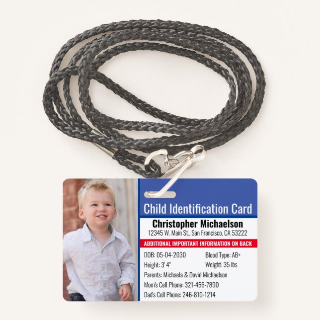 Crachá Foto de Alergia de Emergência para Identificação d (Frente com cordão)