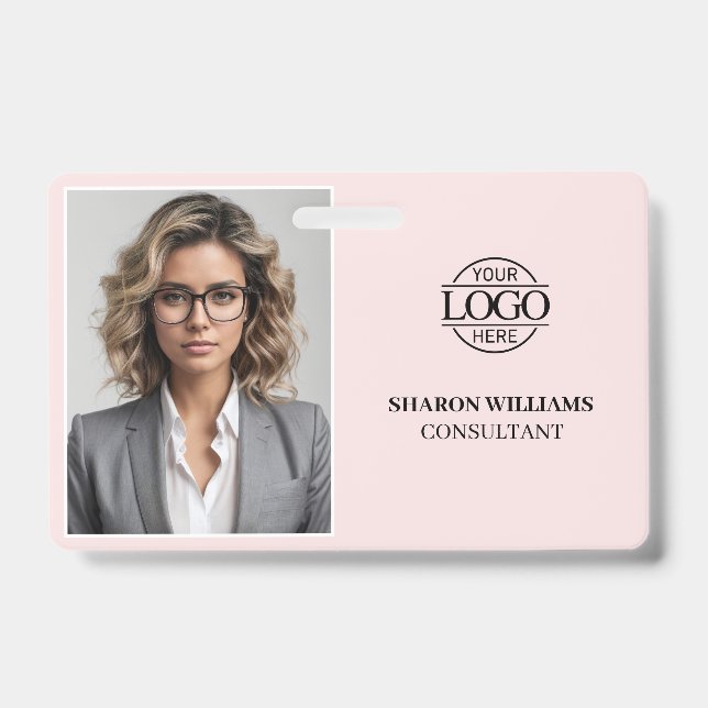 Crachá Foto de Funcionário da Empresa Rosa Espelho Modern (Frente)