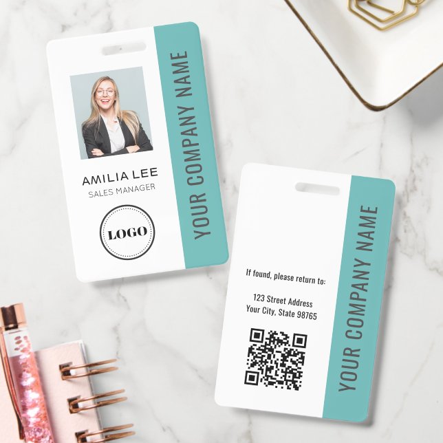 Crachá Foto de Funcionário Personalizada, Código Qr, Logo (Escritório)