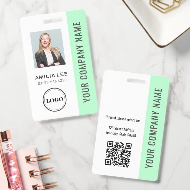 Crachá Foto de Funcionário Personalizada, Código Qr, Logo (Escritório)