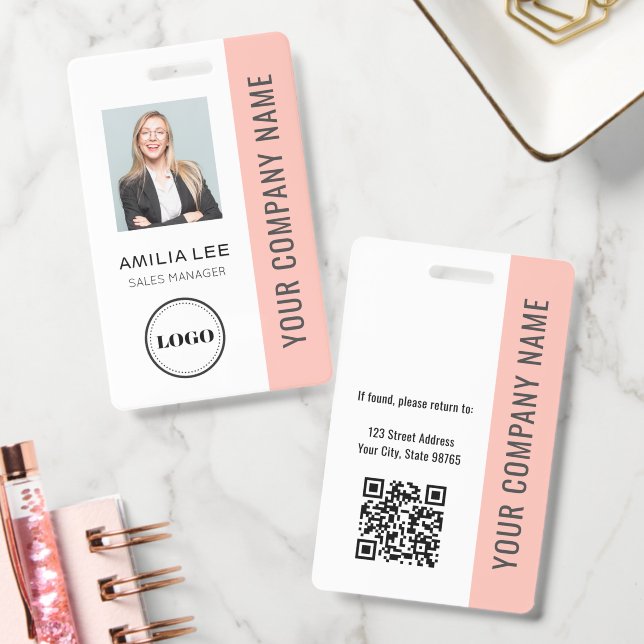 Crachá Foto de Funcionário Personalizada, Código Qr, Logo (Escritório)