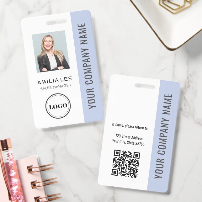 Crachá Foto de Funcionário Personalizada, Código Qr, Logo (Escritório)