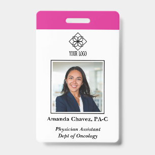 Crachá Foto de ID de Funcionário Personalizada Rosa Verti