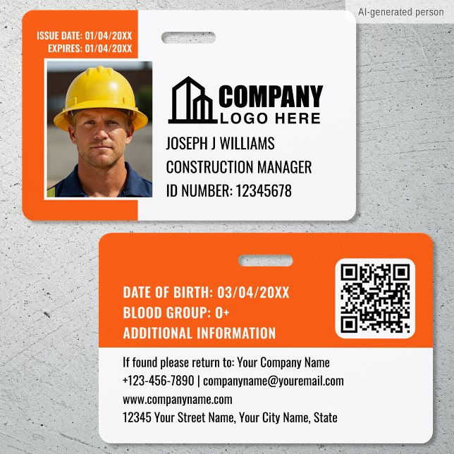Crachá Foto de ID de Segurança Logo Código QR Laranja Fun (Criador carregado)