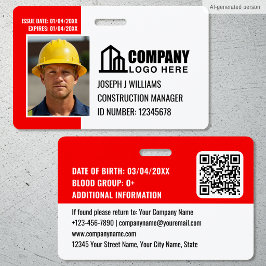 Crachá Foto de ID de Segurança Logo Código QR Vermelho Fu
