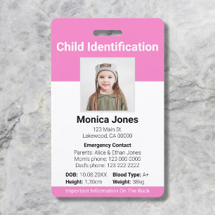 Crachá Foto de Identificação Infantil Rosa Suave