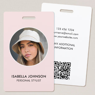 Crachá Foto de Perfil Moderna QR Rosa Bege ID Segurança