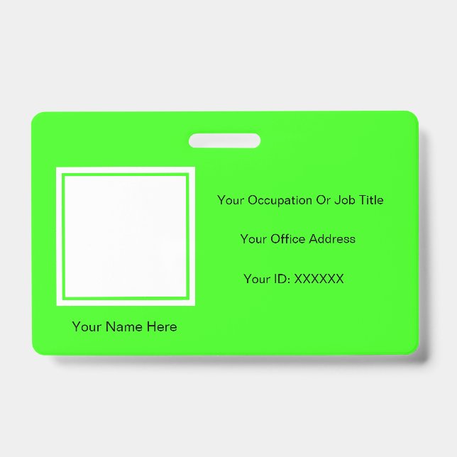 Crachá Foto de texto de cor personalizada verde neon para (Frente)