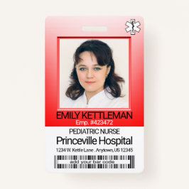 Crachá Foto do Campo Médico - Enfermeira - Vermelho