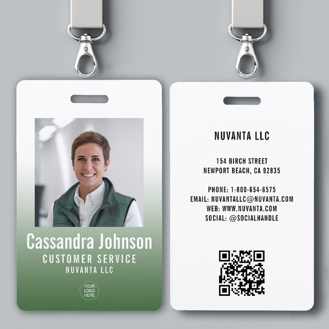 Crachá Foto do Funcionário do Gradiente Verde Corporativo (company corporate business employee photo id badge template green gradient modern minimalist simple)