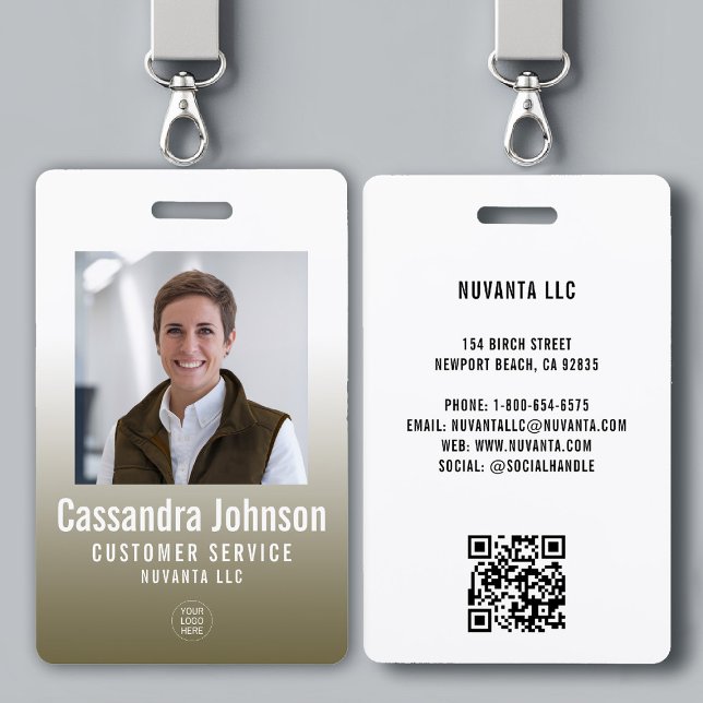 Crachá Foto do Funcionário Dourado de Gradiente Corporati (company corporate business employee photo id badge template gold tan gradient modern minimalist)