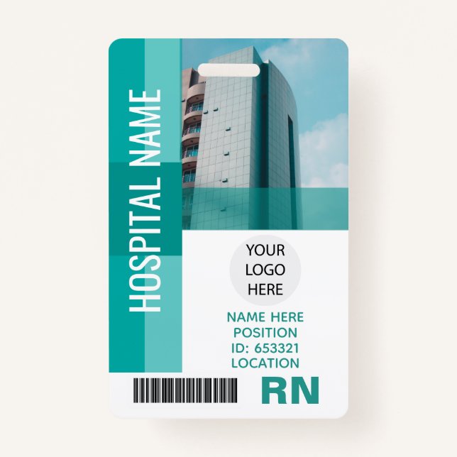 Crachá Foto do funcionário moderno, código do Bar, logoti (Frente)