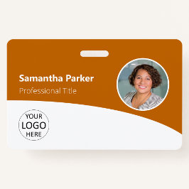 Crachá Foto do funcionário personalizada laranja, logotip