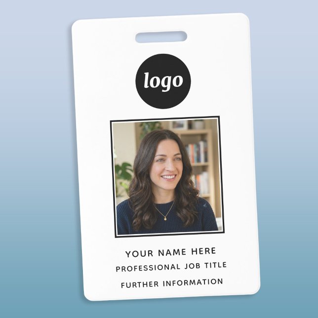 Crachá Foto ID Limpo Nome Profissional (Simple logo custom text business photo ID name badge)