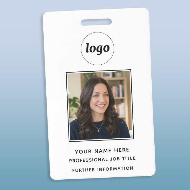 Crachá Foto ID Limpo Nome Profissional (Simple logo custom text business photo ID name badge)