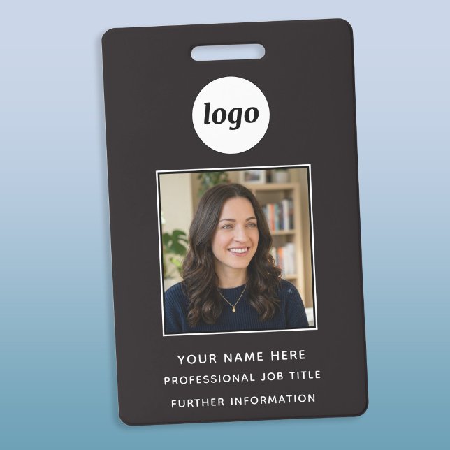 Crachá Foto ID Limpo Nome Profissional (Simple logo custom text business photo ID name badge)